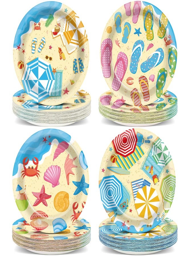 OBUSATT 100Pcs Summer Beach Party Plates Hawaiian 9 Inch Dinner Dessert Paper Plates Disposable Umbrella Flip Flops Tableware Cake for Summer Pool Tropical Birthday Party Decorations Supplies Favor - Image 1